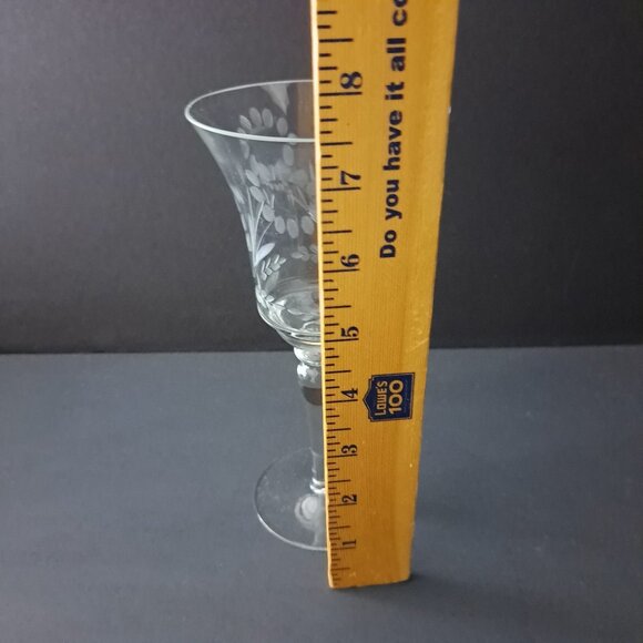 Arcadia Etched Floral Water Goblet 7.5" Vintage Clear Stem Elegant Glassware - Picture 2 of 5
